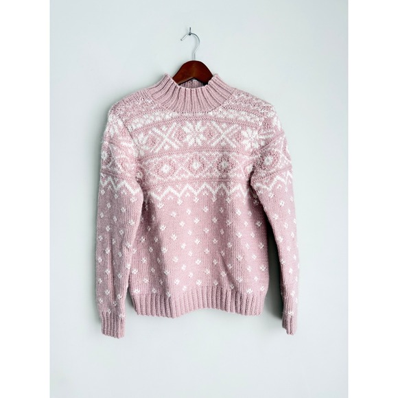 Lauren Ralph Lauren Sweaters - Lauren Ralph Lauren Pink Fair Isle Wool Mohair Hand Knit Mock Neck Sweater S